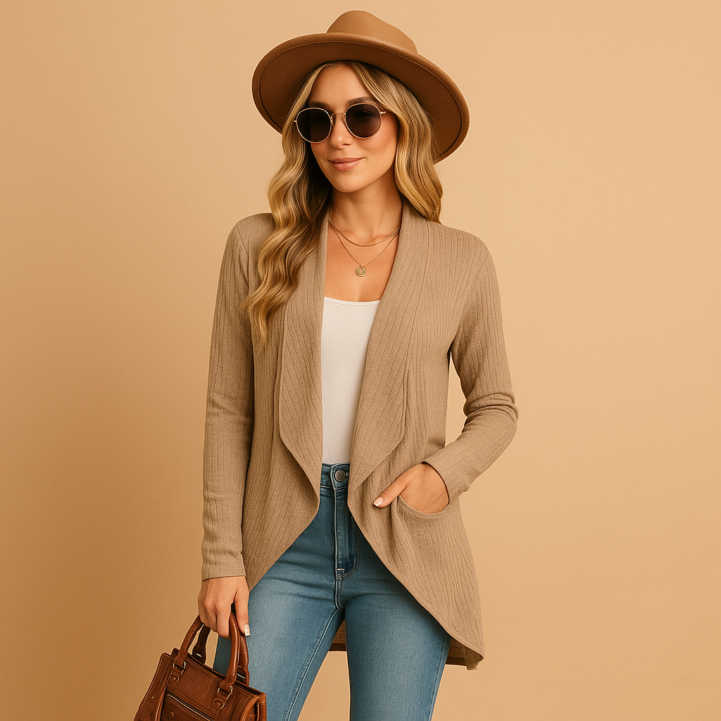 Women's long knitted cardigan with a soft texture and relaxed fit, perfect for layering, casual wear, and stylish everyday looks.