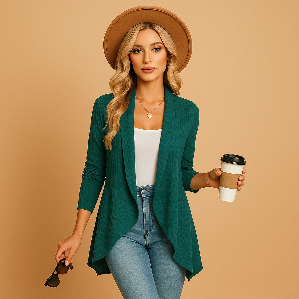 Women's long knitted cardigan with a soft texture and relaxed fit, perfect for layering, casual wear, and stylish everyday looks.