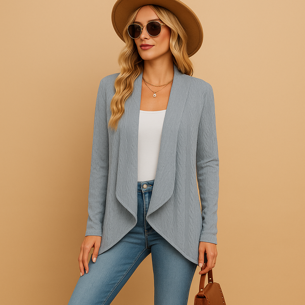 Women's long knitted cardigan with a soft texture and relaxed fit, perfect for layering, casual wear, and stylish everyday looks.