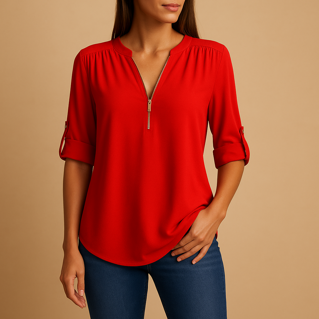 Airy V-neck blouse for women with a lightly tailored fit, suitable for work, casual outings, and stylish summer outfits.