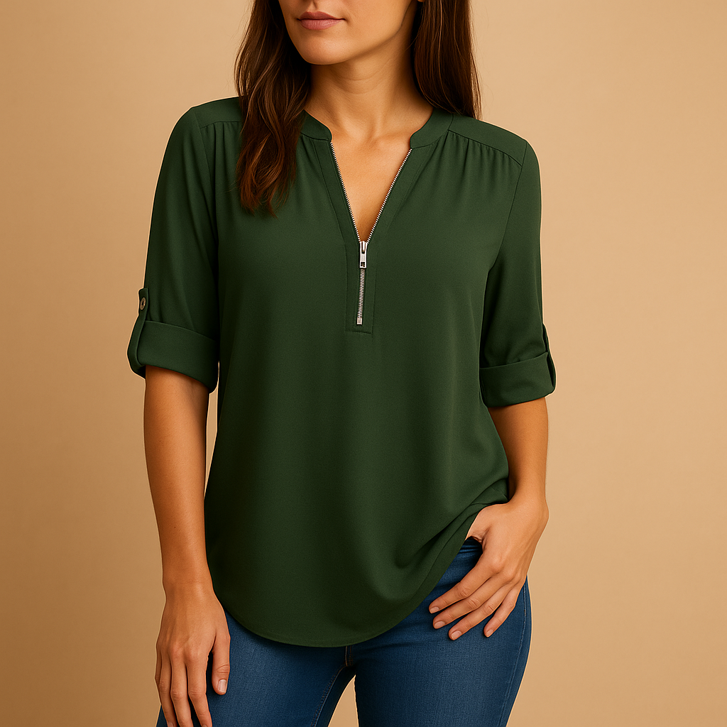Airy V-neck blouse for women with a lightly tailored fit, suitable for work, casual outings, and stylish summer outfits.