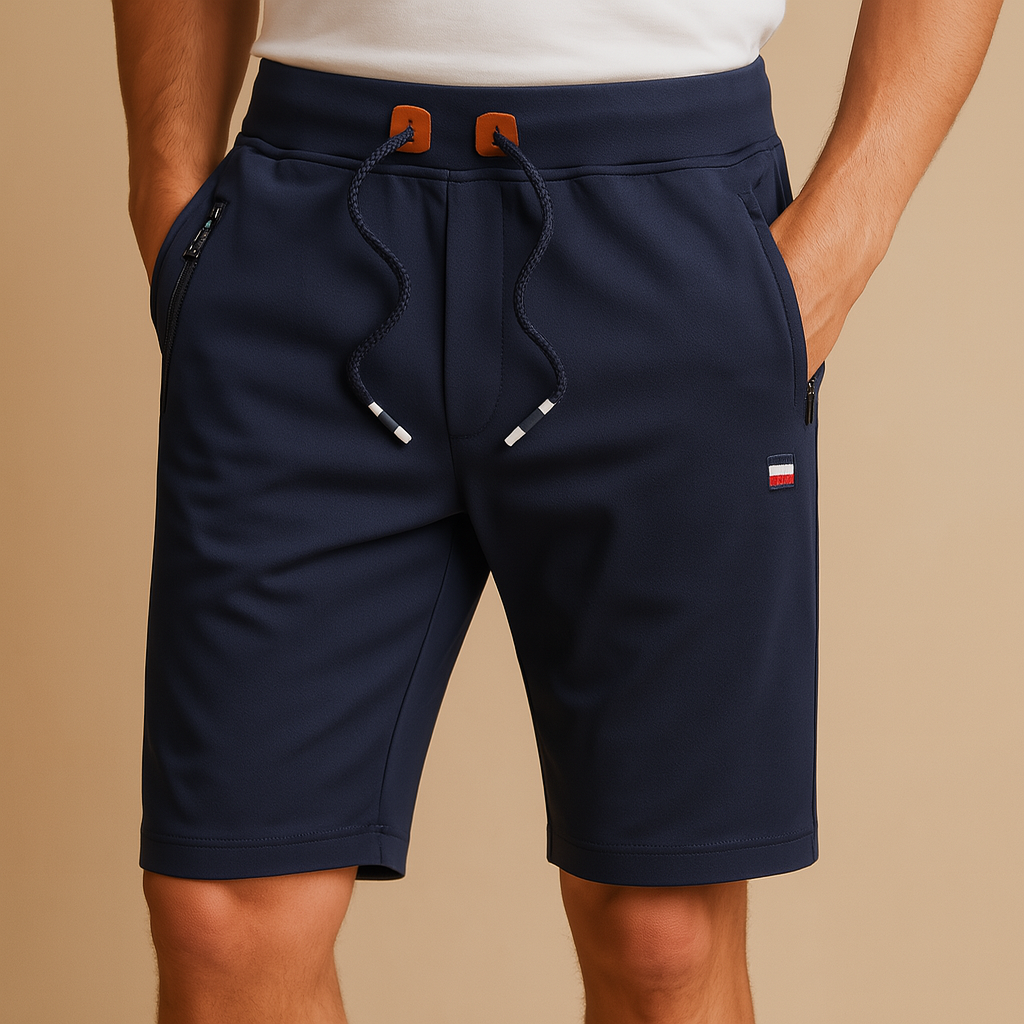 Men’s breathable sporty shorts with elastic waistband and multiple pockets, ideal for travel, outdoor activities, or everyday wear.