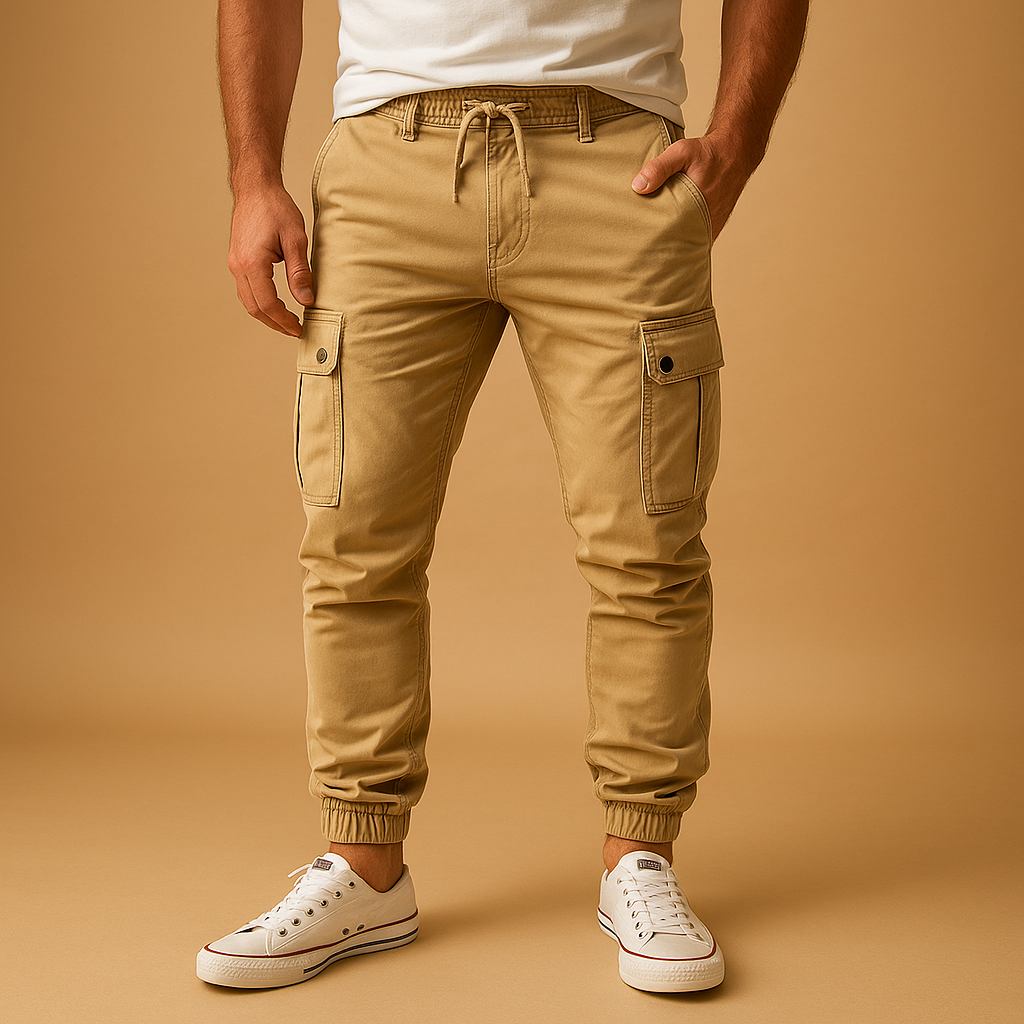 Men’s cargo pants with multiple pockets and straight-leg fit, ideal for outdoor activities, travel, or casual everyday wear.