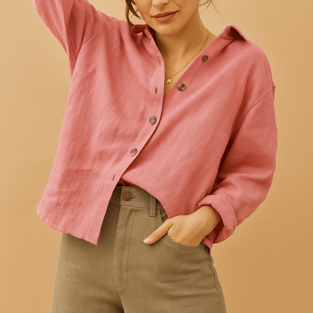 Women’s casual cotton blouse with a feminine slightly fitted shape, suitable for everyday wear and both casual and formal outfits.