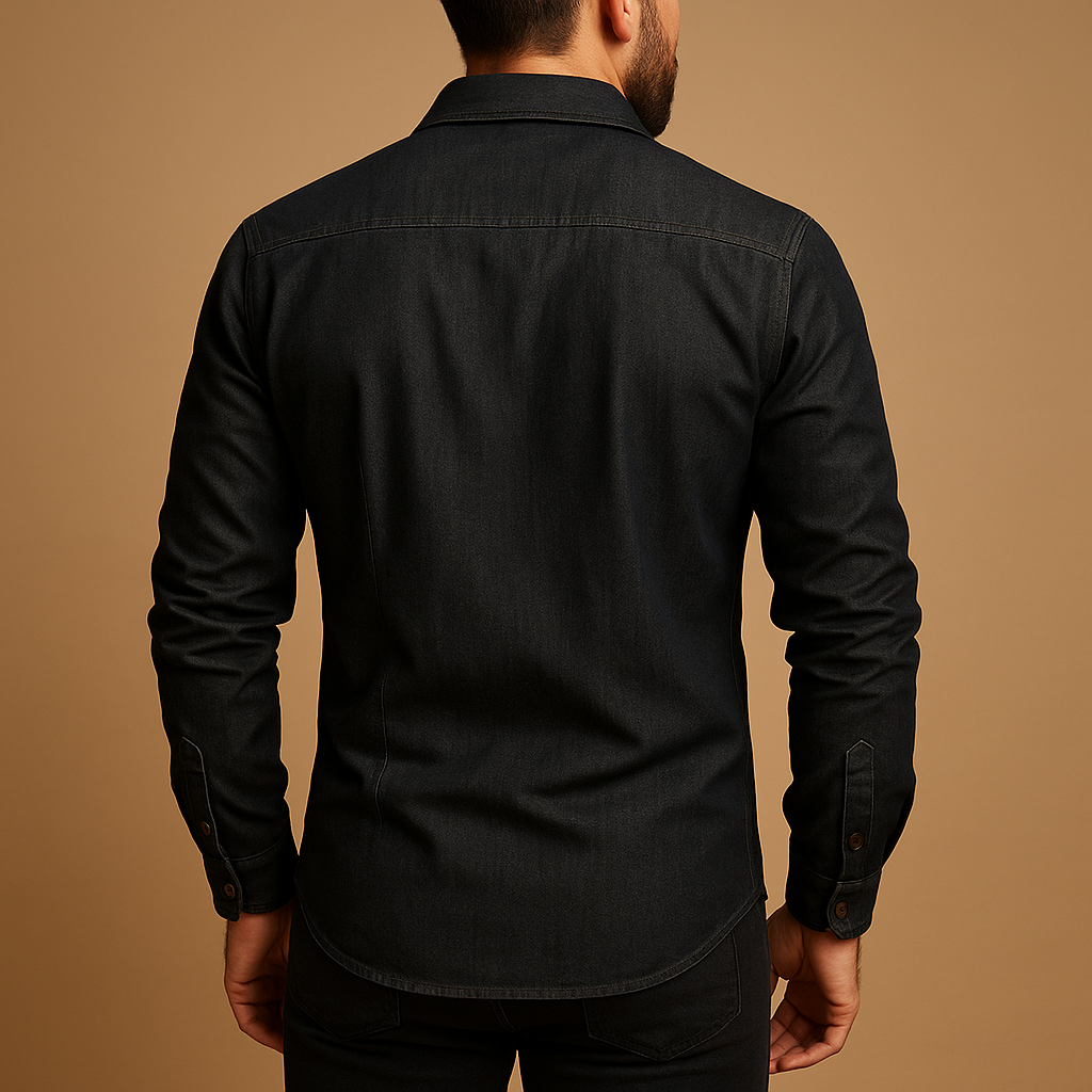 Men’s casual long sleeve cotton shirt in black and navy blue, perfect for warm days and relaxed everyday wear.