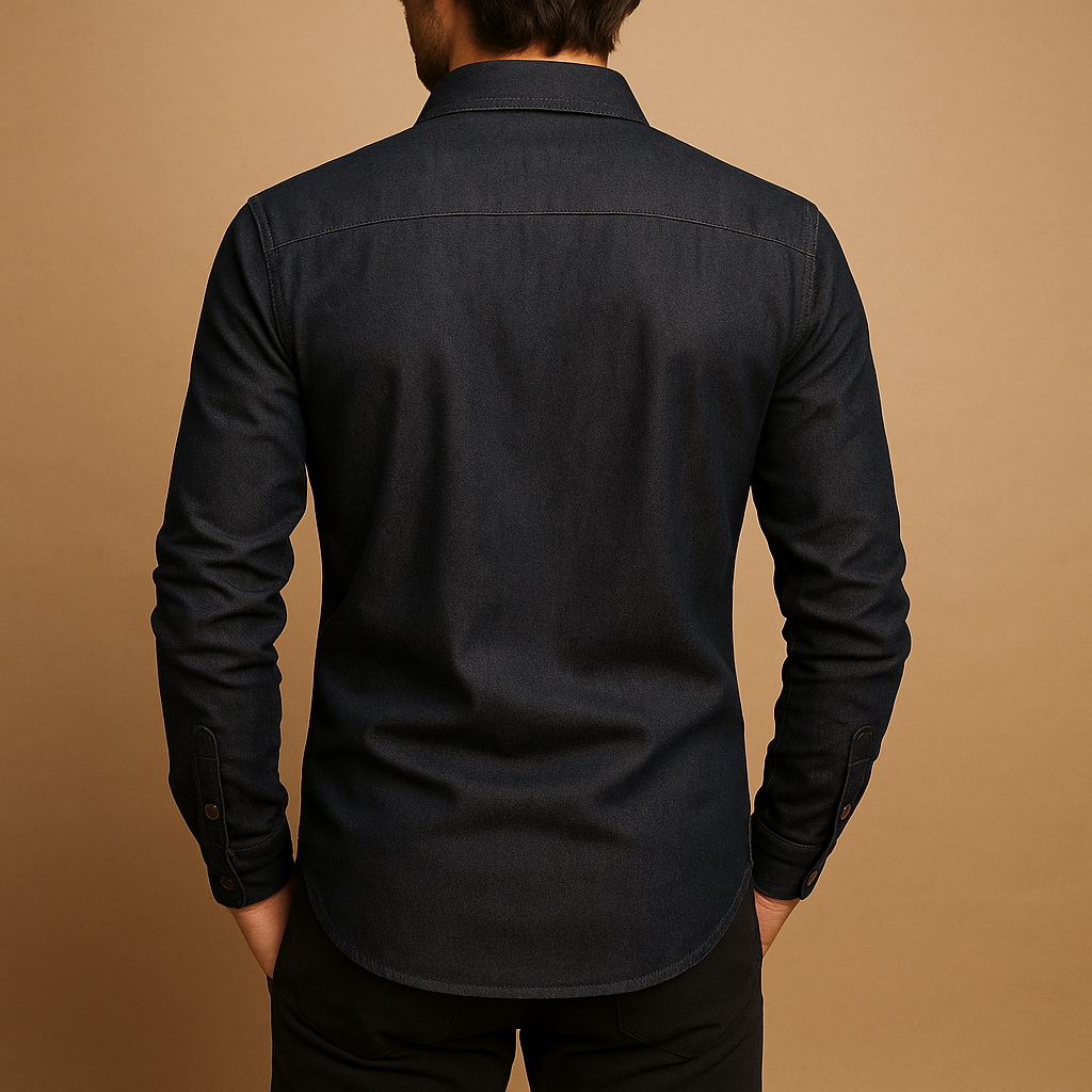 Men’s casual long sleeve cotton shirt in black and navy blue, perfect for warm days and relaxed everyday wear.