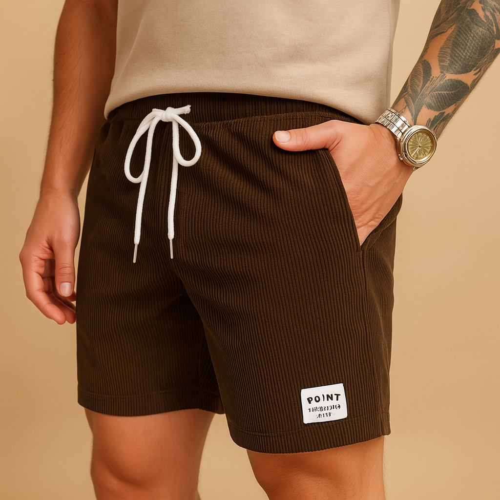 Men’s casual summer shorts with textured fabric, adjustable drawstring waist, and relaxed fit, ideal for lounging, beach days, and casual wear.