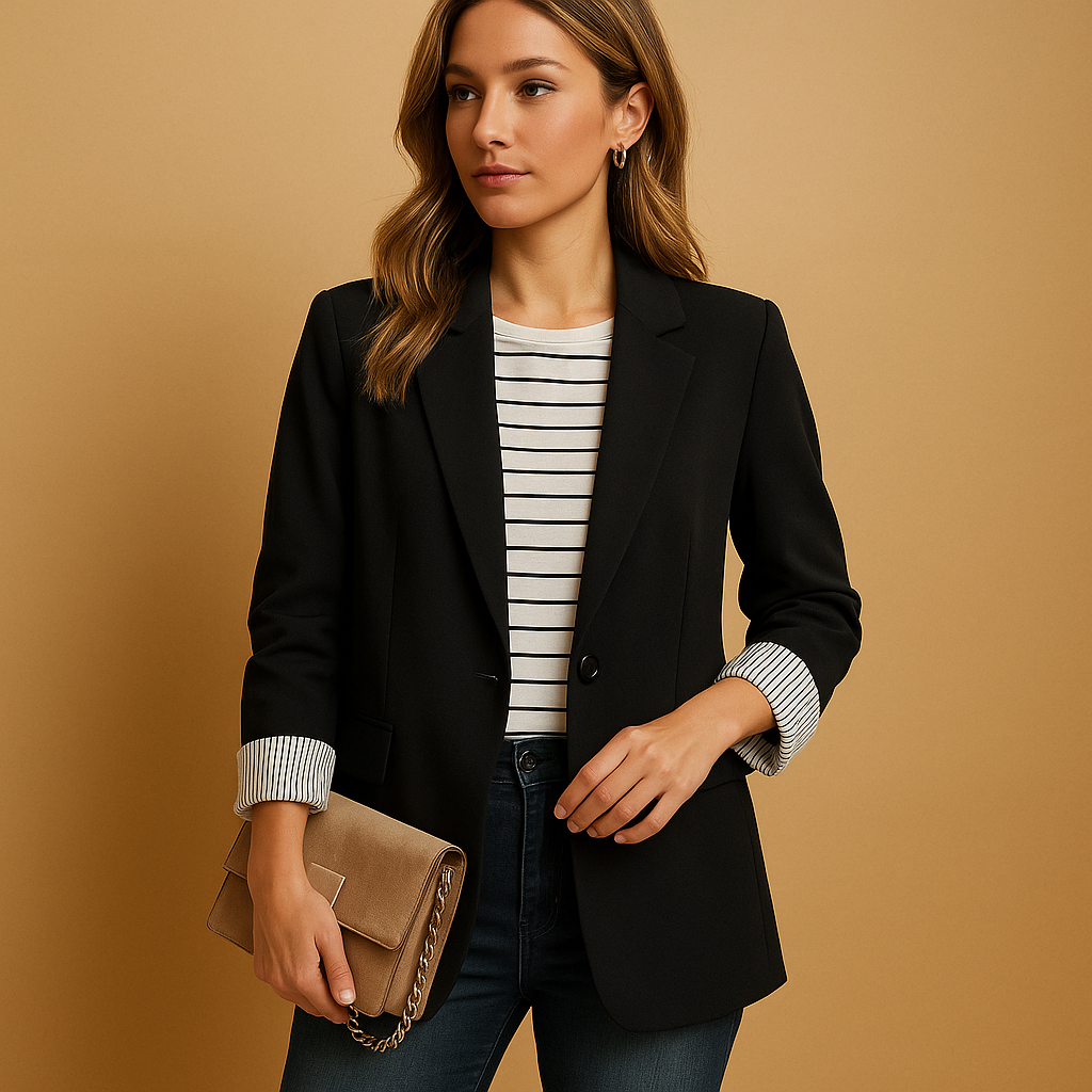 Women’s casual tailored blazer with regular fit and refined shaping, ideal for all-season office and everyday outfits.