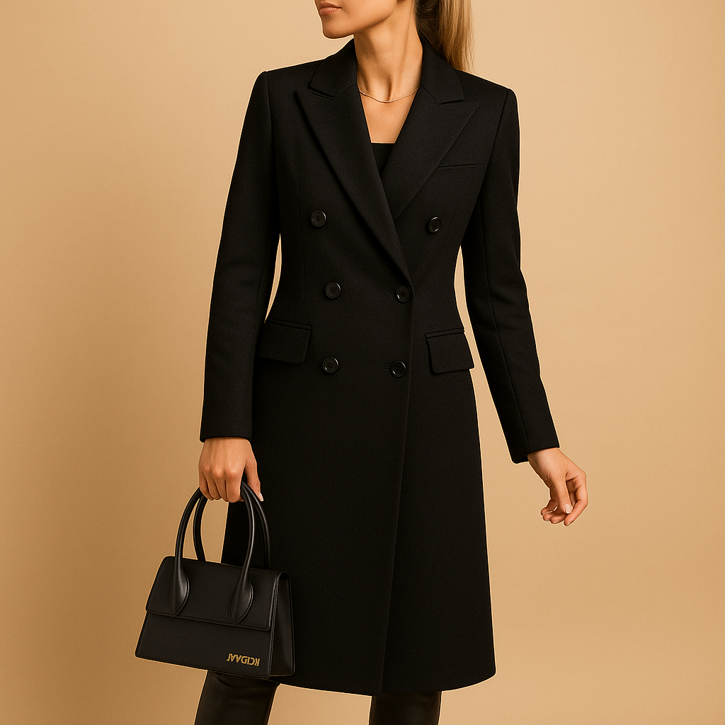 Women’s chic long winter coat with tailored fit and soft lining, suitable for daily wear, work, and casual winter outings.