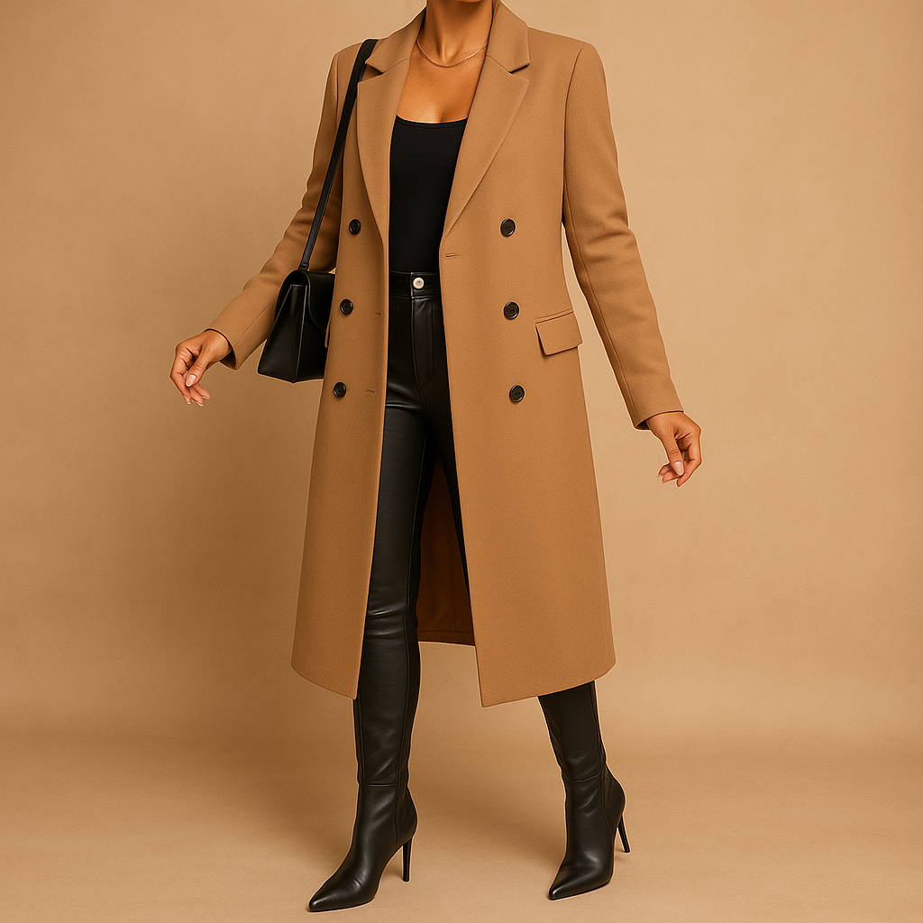 Women’s chic long winter coat with tailored fit and soft lining, suitable for daily wear, work, and casual winter outings.