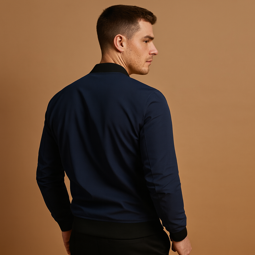 Men’s classic bomber jacket with zip fastening and a lightweight design, suitable for casual outfits, evenings out, and year-round wear.