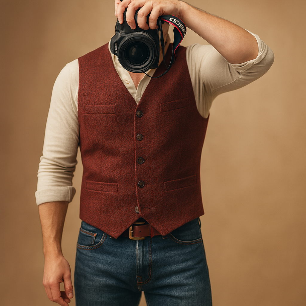 Elegant buttoned vest for men with adjustable fit and timeless design, perfect for formal and casual wear in autumn and winter.