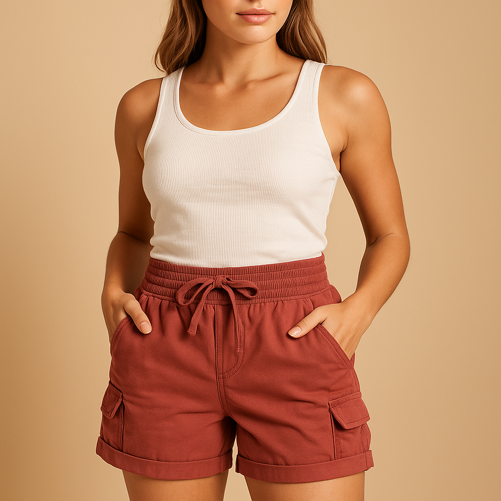 Women’s classic cargo shorts with breathable fabric, relaxed fit, and functional pockets, perfect for casual wear, summer walks, and outdoor activities.