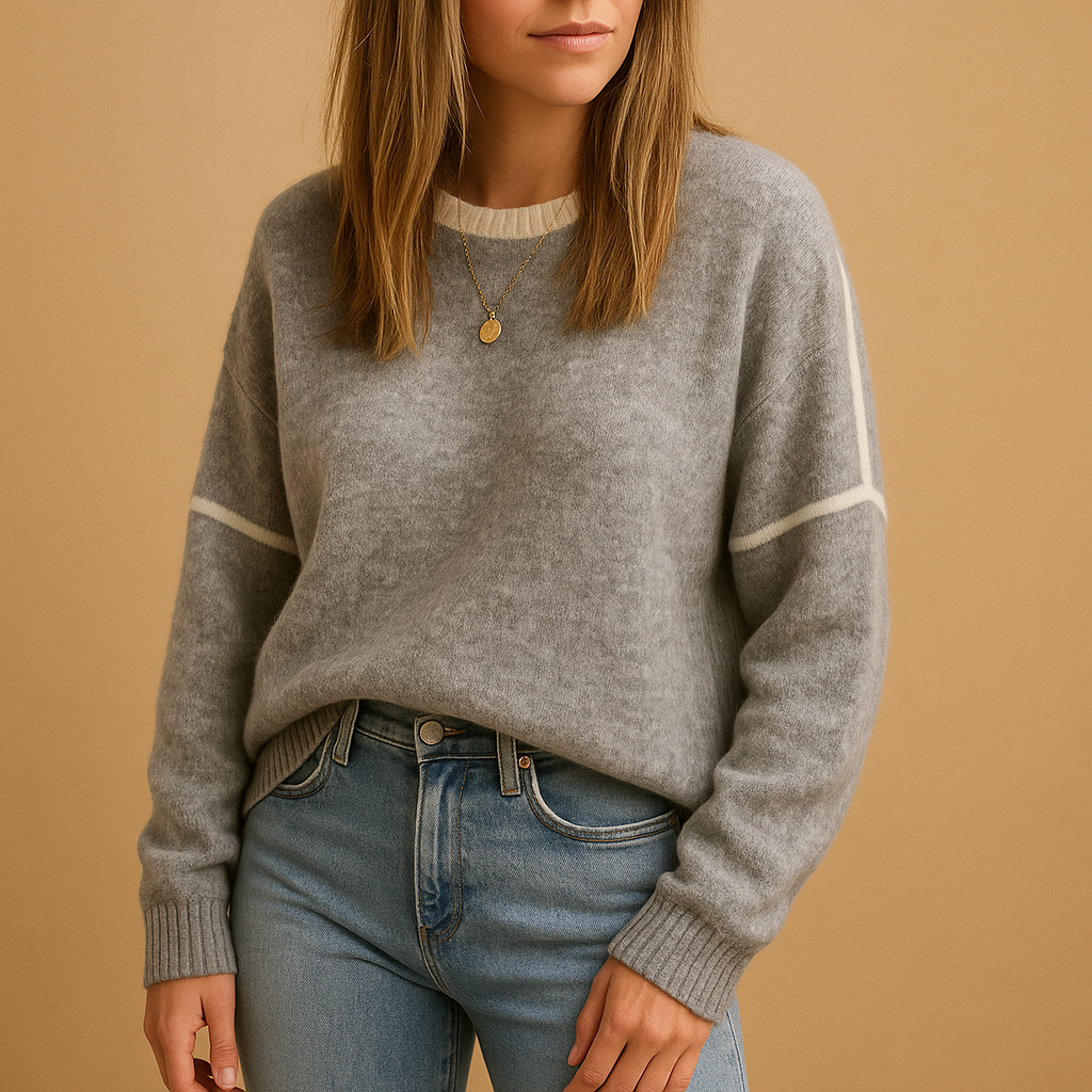 Women’s classic knitted sweater with round neckline, wrinkle-free cotton blend, and soft anti-pilling texture, ideal for autumn, winter, and spring wear.