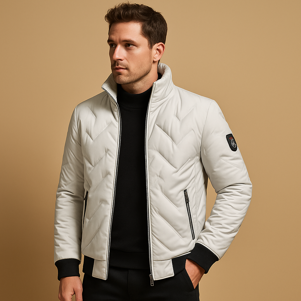 Classic puffer jacket for men with warm padding and practical pockets, ideal for outdoor wear, cold weather, and everyday style.