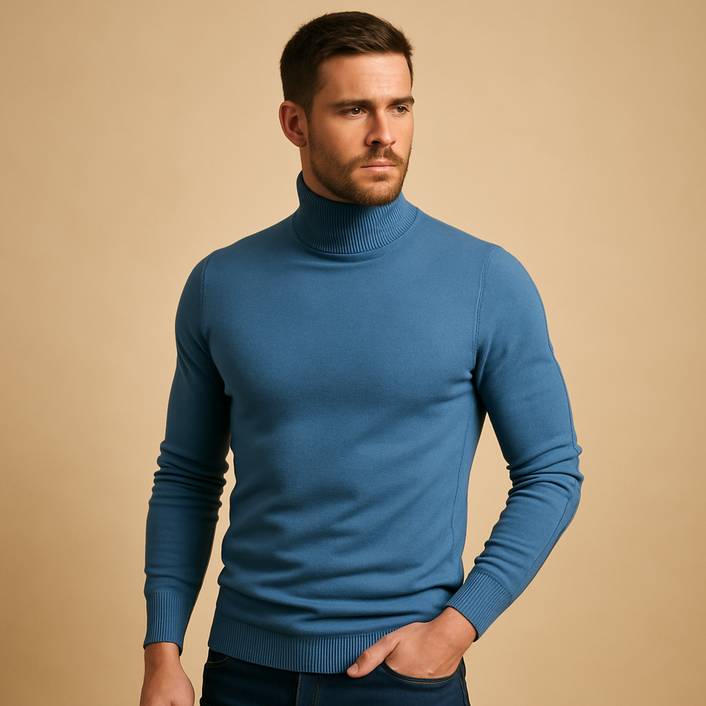 Elegant turtleneck sweater for men with a slim fit and classic design, perfect for work, casual days, or formal occasions in autumn and winter.