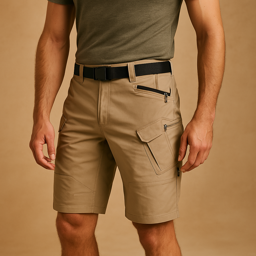 Men’s comfortable cargo shorts made from a soft cotton blend with multiple pockets, designed for outdoor adventures and everyday comfort.