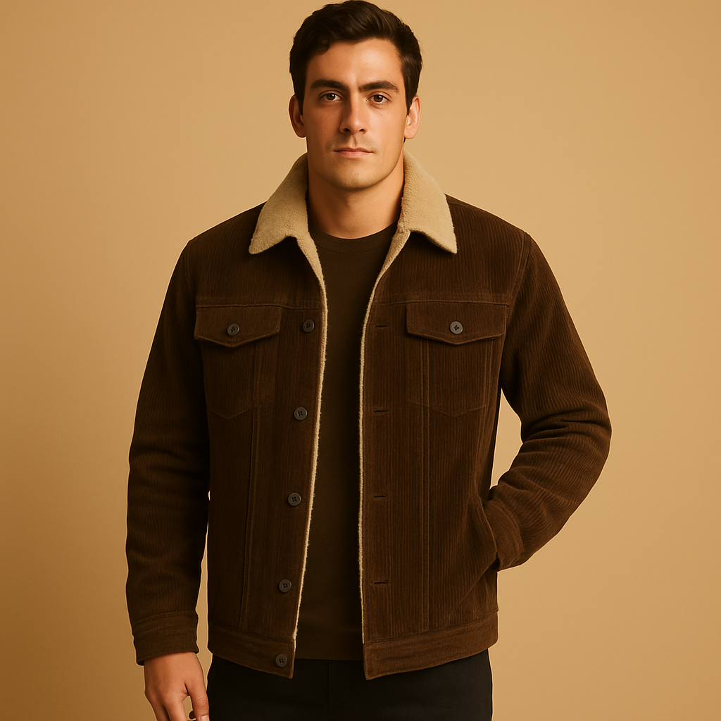 Men’s corduroy jacket with slim fit and soft durable texture, suitable for casual and formal outfits.