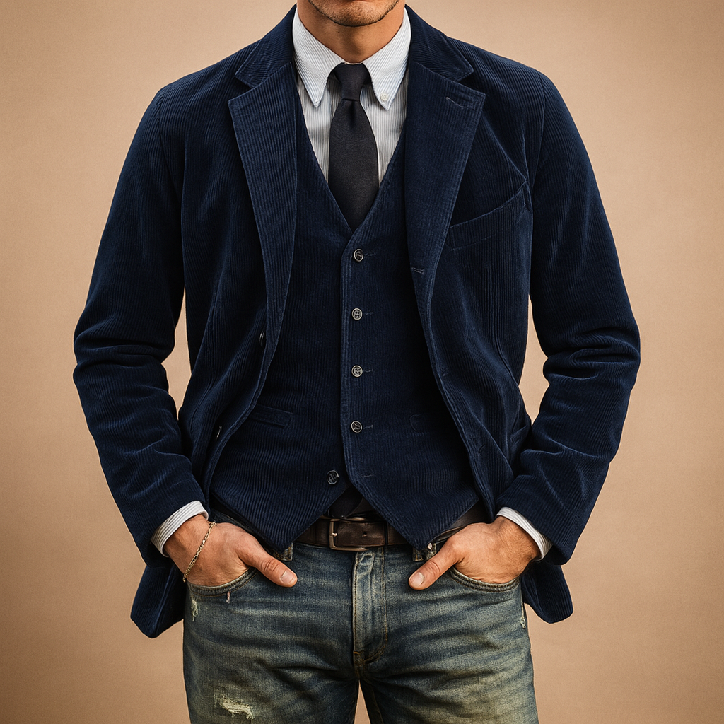Stylish corduroy jacket for men with a comfortable fit and retro design, perfect for casual and formal wear in autumn and winter.
