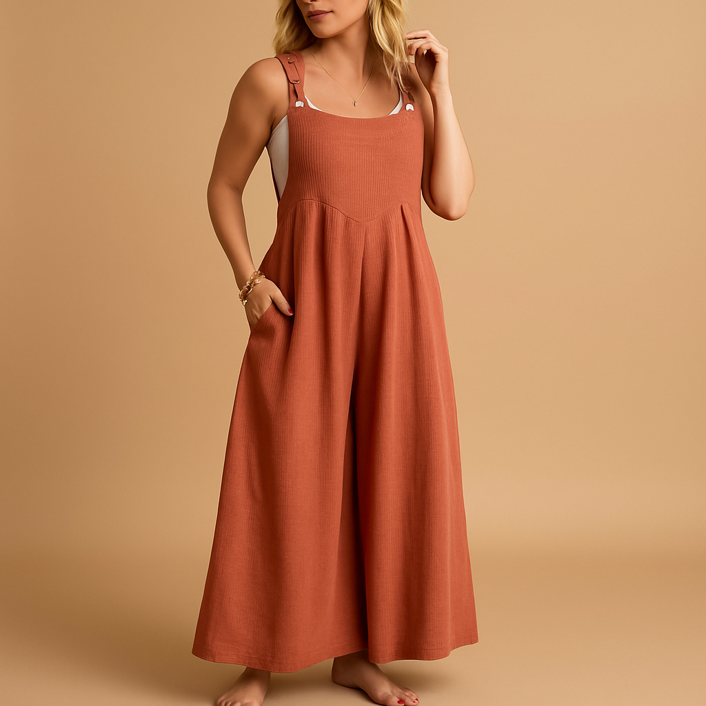 Women’s cotton overall jumpsuit with adjustable straps and loose fit, ideal for summer outings, errands, and casual wear.