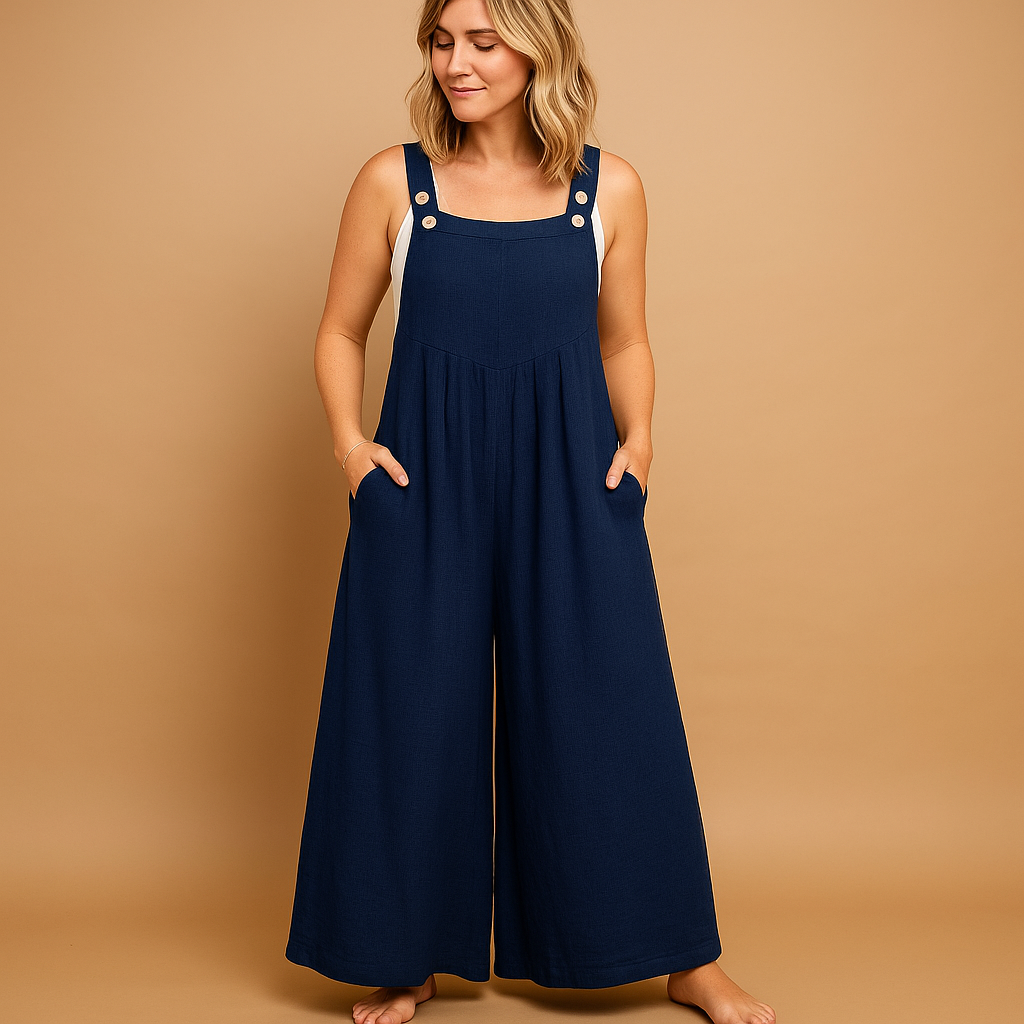 Women’s cotton overall jumpsuit with adjustable straps and loose fit, ideal for summer outings, errands, and casual wear.