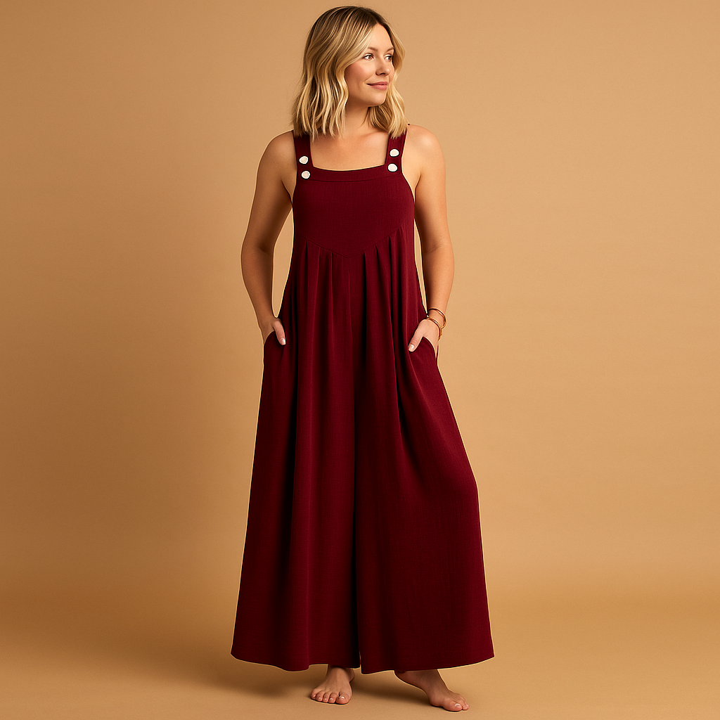 Women’s cotton overall jumpsuit with adjustable straps and loose fit, ideal for summer outings, errands, and casual wear.