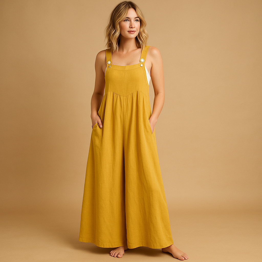 Women’s cotton overall jumpsuit with adjustable straps and loose fit, ideal for summer outings, errands, and casual wear.