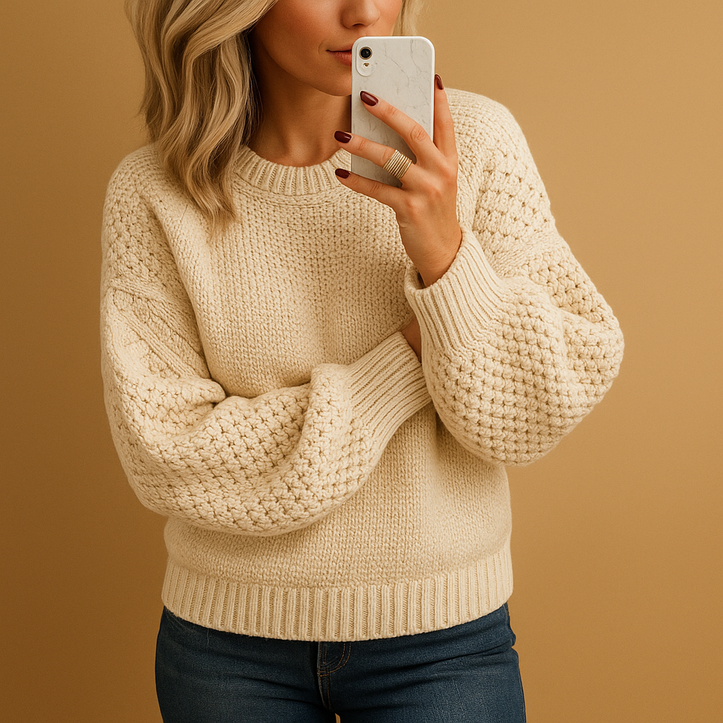 Elegant knit sweater for women with comfortable fit, soft warm fabric, and timeless style. Ideal for casual wear or formal occasions in autumn and winter.