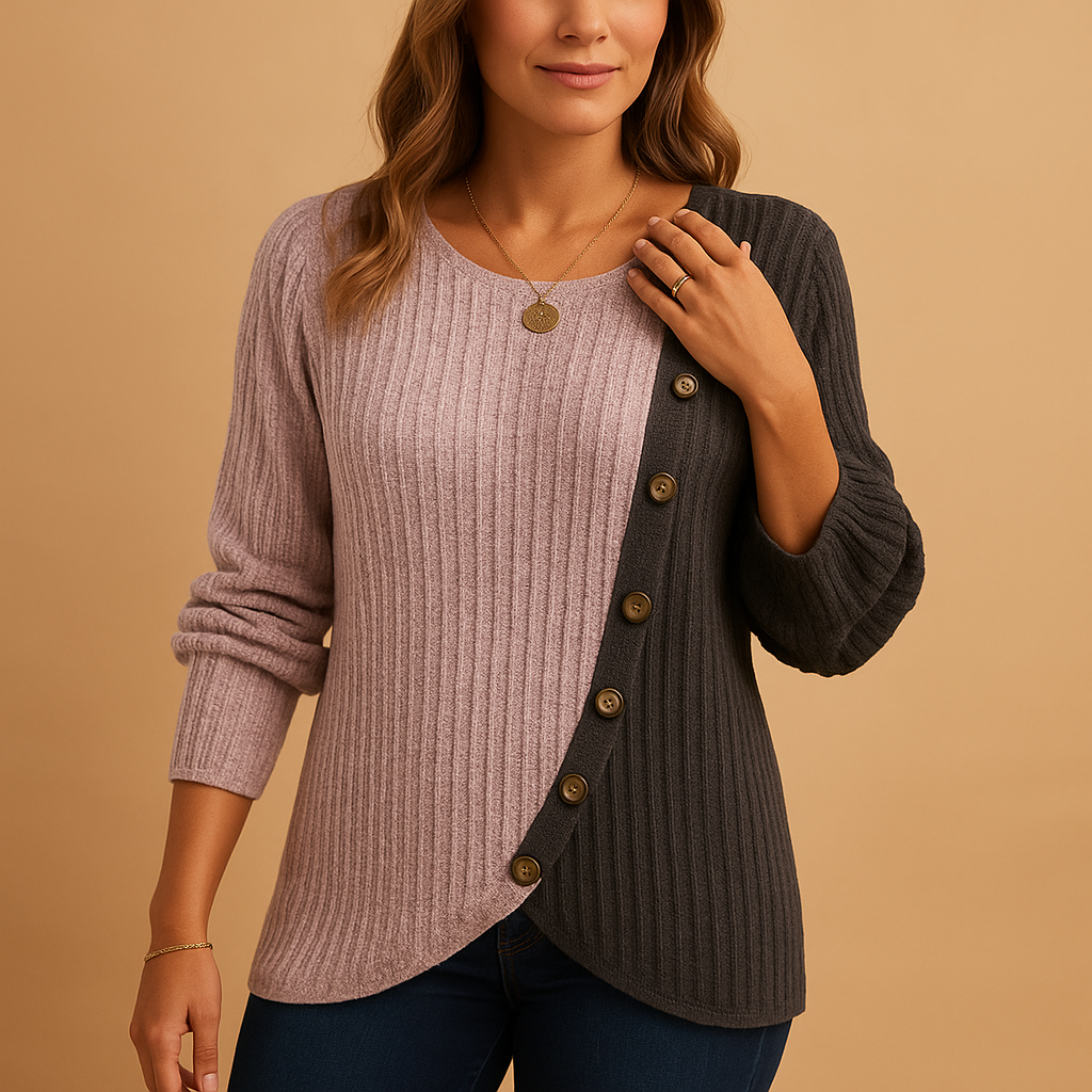 Elegant knitted sweater for women with refined knit pattern, flattering silhouette, and classic neutral tones, perfect for work or casual wear.