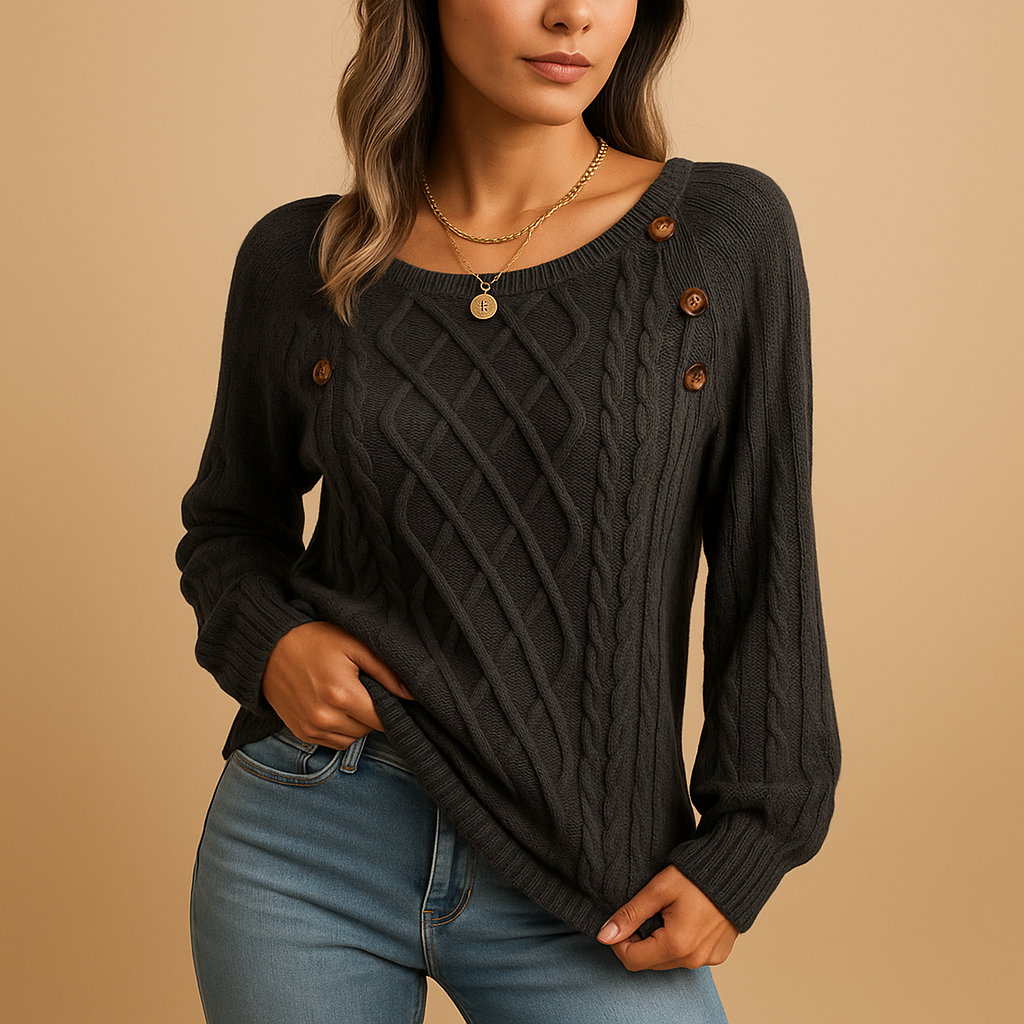 Women’s elegant knitted sweater with ribbed texture, long sleeves, and soft stretch fit, available in solid neutral tones for autumn and winter wear.
