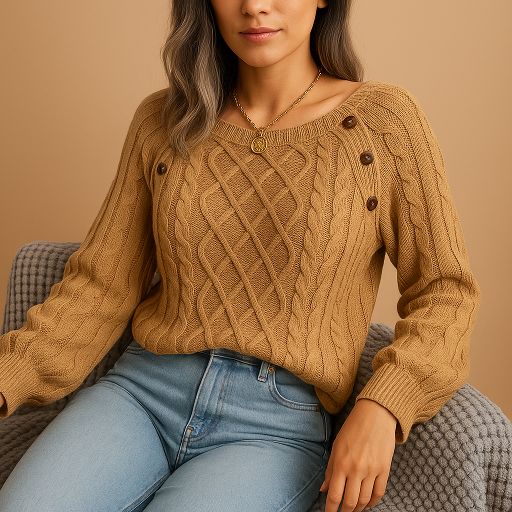 Women’s elegant knitted sweater with ribbed texture, long sleeves, and soft stretch fit, available in solid neutral tones for autumn and winter wear.
