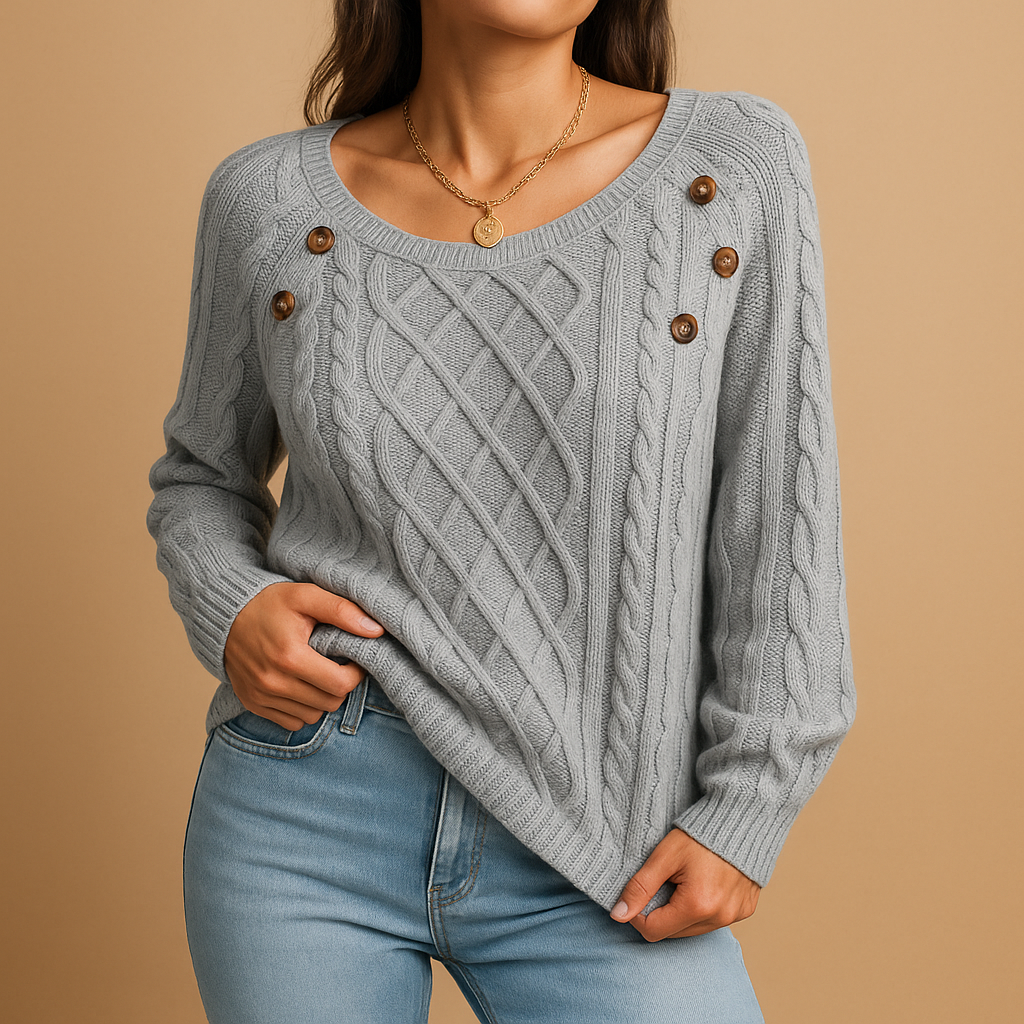 Women’s elegant knitted sweater with ribbed texture, long sleeves, and soft stretch fit, available in solid neutral tones for autumn and winter wear.