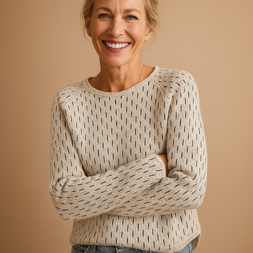 Elegant knitted winter sweater for women in breathable grey fabric with relaxed fit, perfect for layering in work, casual, or cozy outfits.