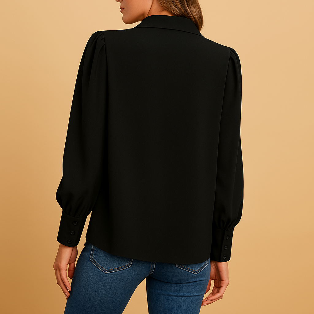 Women’s elegant lantern sleeve blouse with a shirt collar and gathered details, suitable for work outfits and everyday wear.