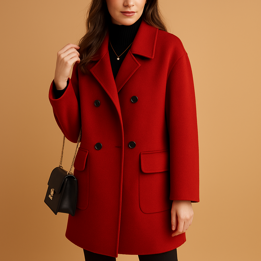 Women’s elegant long coat with a relaxed feminine silhouette and minimalist design, suitable for everyday wear and seasonal layering.