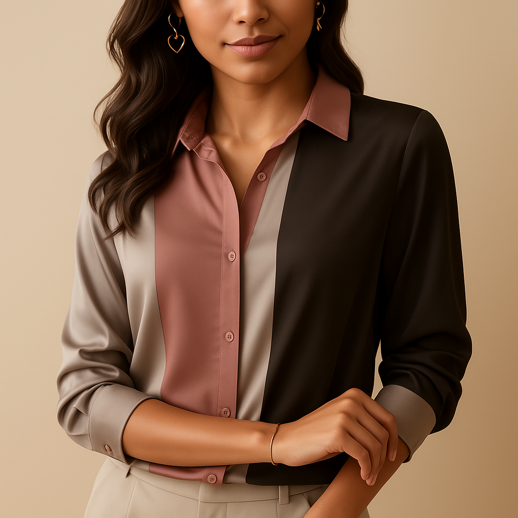 Women’s elegant striped blouse with a classic collar and long sleeves, suitable for office wear, casual outfits, and formal occasions.