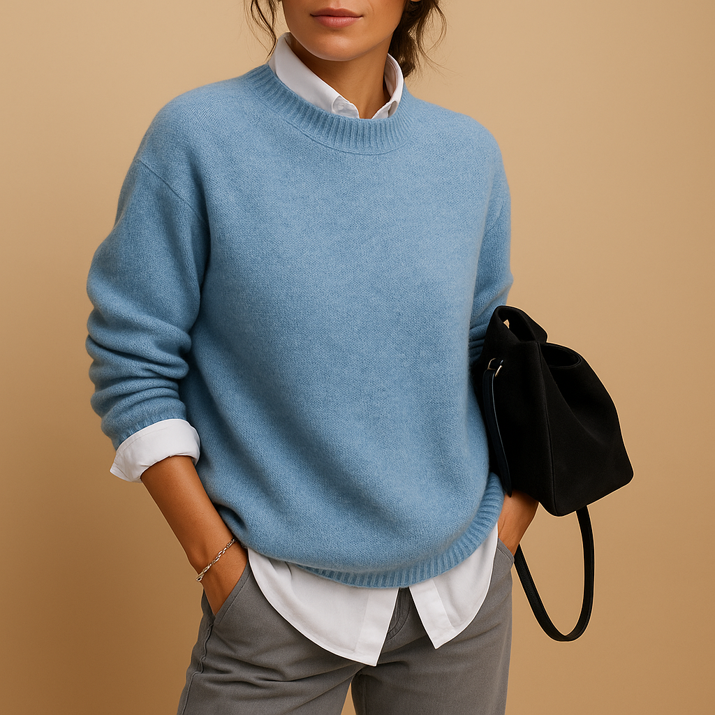 Elegant wool blend sweater for women with refined knit and flattering fit, available in Black, Beige, and Taupe, perfect for casual and semi-formal outfits.