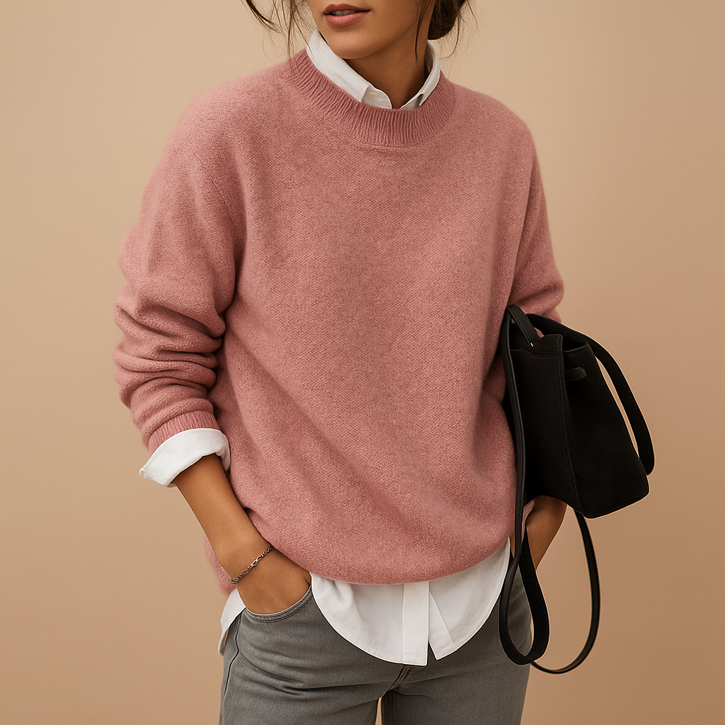Elegant wool blend sweater for women with refined knit and flattering fit, available in Black, Beige, and Taupe, perfect for casual and semi-formal outfits.