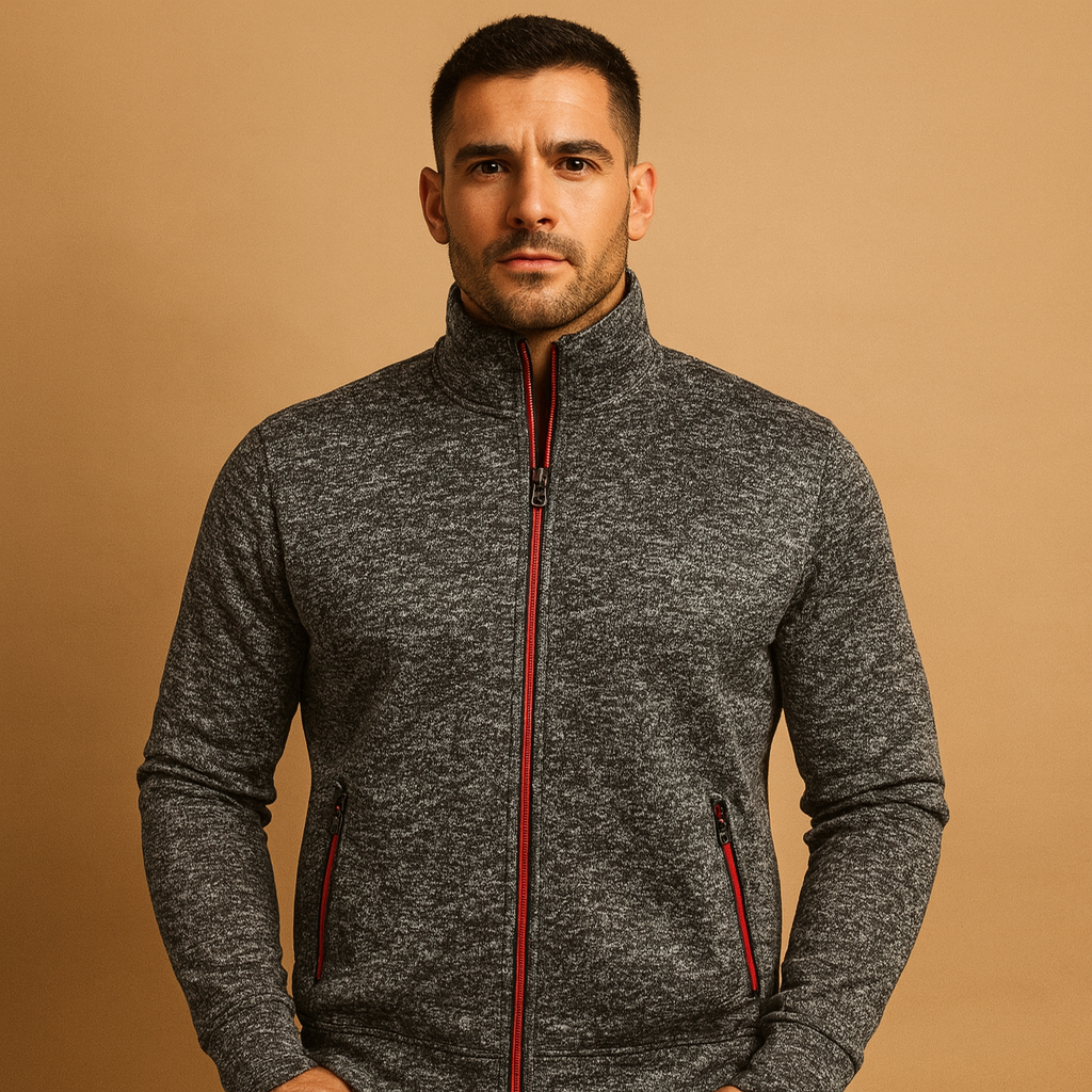 Men’s elegant zip cardigan with handcrafted finish and hidden zip pockets, made from soft wrinkle-free fabric for timeless style and comfort.