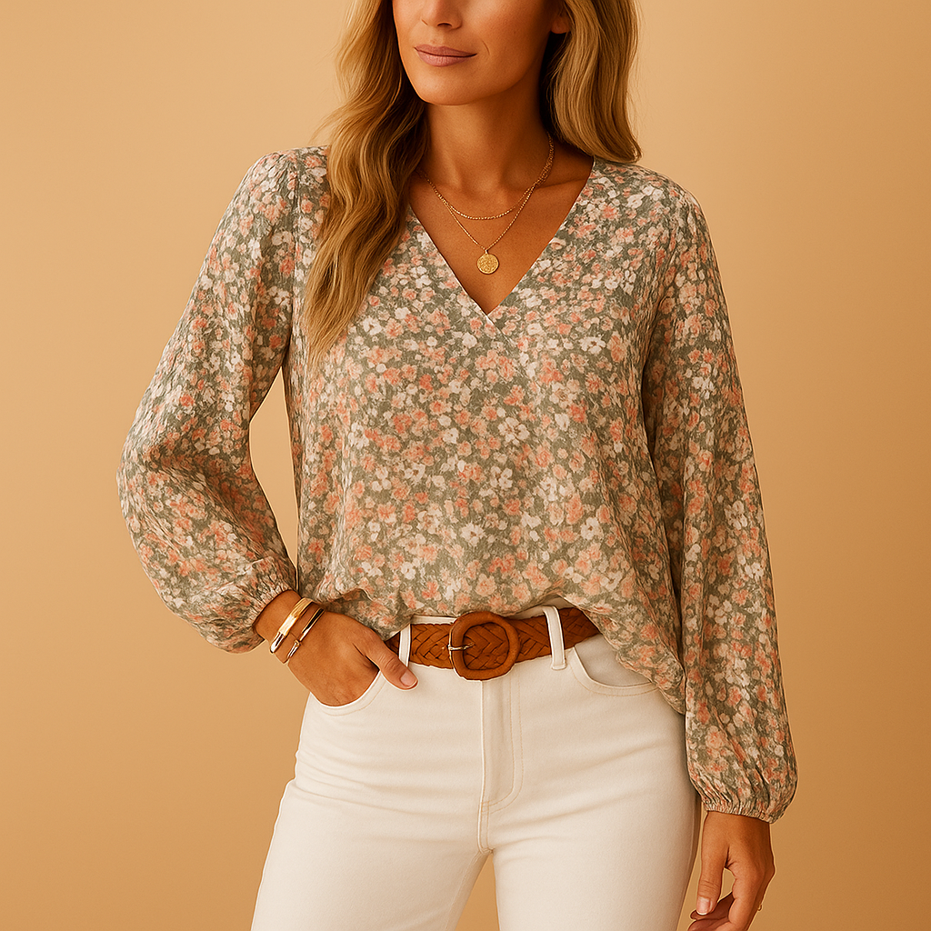 Women’s floral summer blouse with long sleeves, ideal for warm days, casual outfits, and stylish summer occasions.