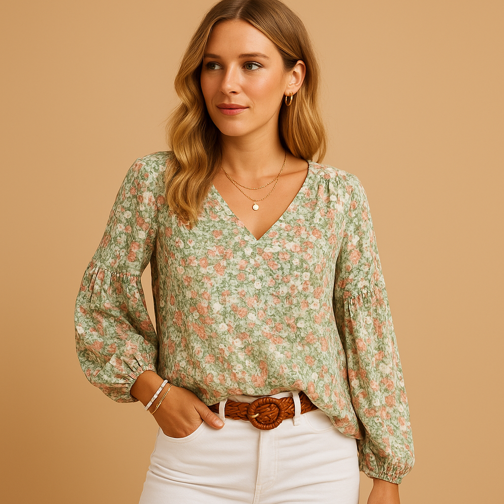 Women’s floral summer blouse with long sleeves, ideal for warm days, casual outfits, and stylish summer occasions.