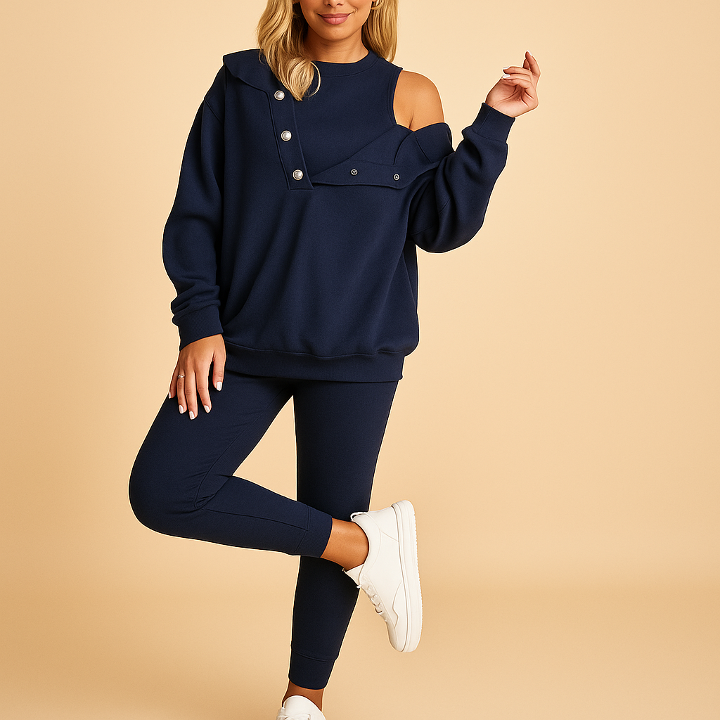 Women’s hoodie and jogger set with relaxed fit, perfect for casual days, lounging at home, or staying stylish in cooler weather.
