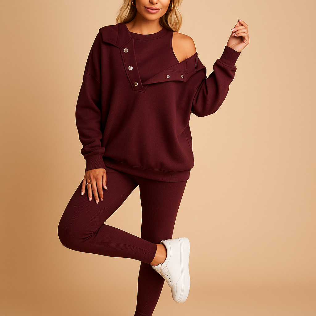 Women’s hoodie and jogger set with relaxed fit, perfect for casual days, lounging at home, or staying stylish in cooler weather.