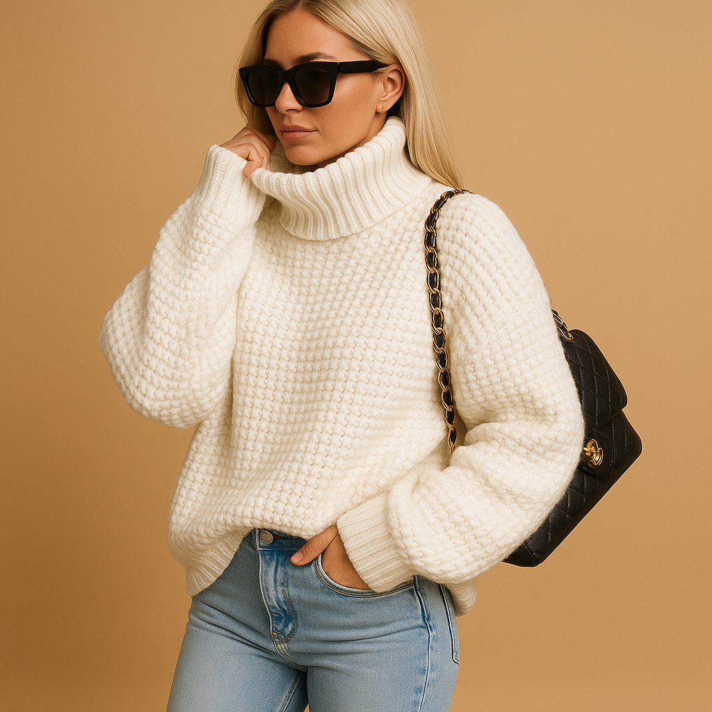 Women’s knitted pullover sweater with relaxed fit and breathable knit, ideal for warmth, daily wear, and versatile winter layering.