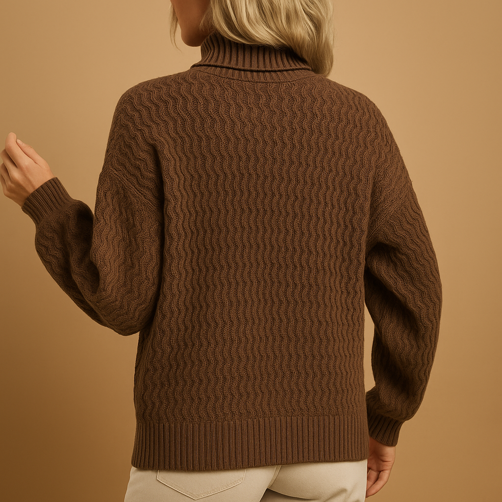 Women’s knitted turtleneck sweater in soft breathable fabric, ideal for office, casual outings, or layering in all seasons.