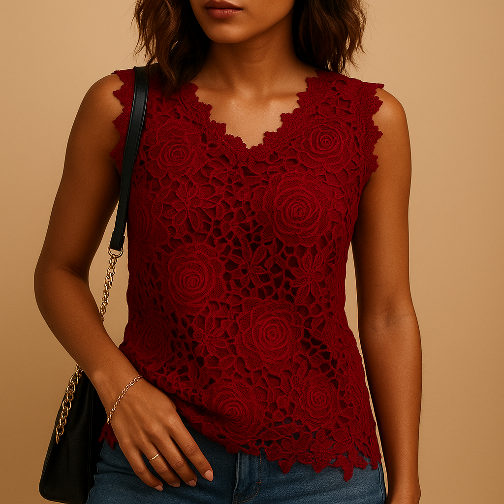 Lace detail blouse for women with a round neckline and relaxed fit, suitable for office wear, casual days, and everyday outfits.