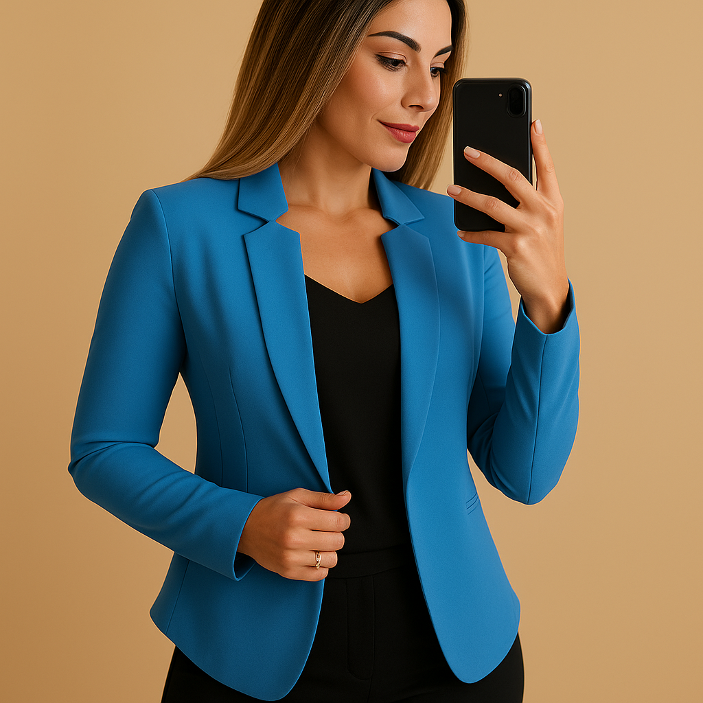 Lightweight women’s blazer with classic lapel and regular fit, ideal for spring and summer outfits.