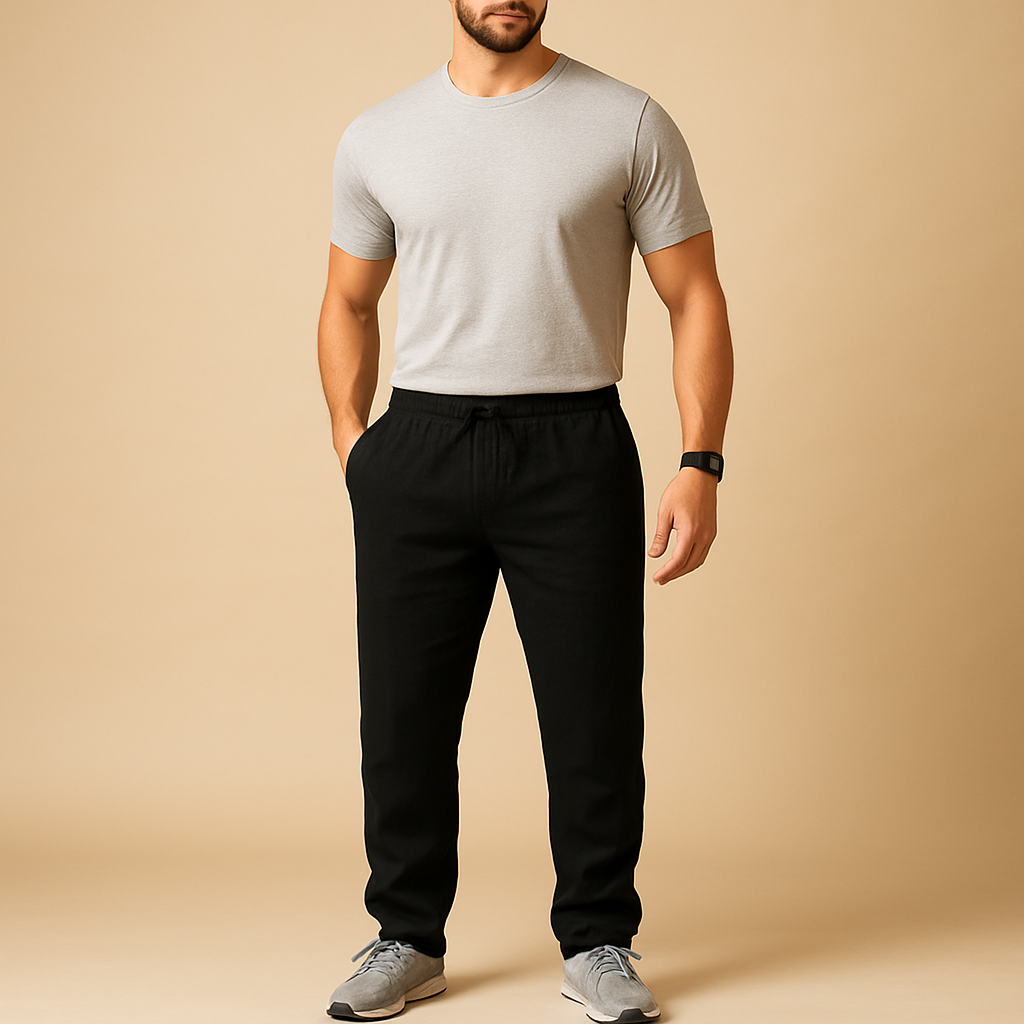 Men’s lightweight casual pants with loose fit and breathable fabric, perfect for summer, beach, or elegant casual occasions.