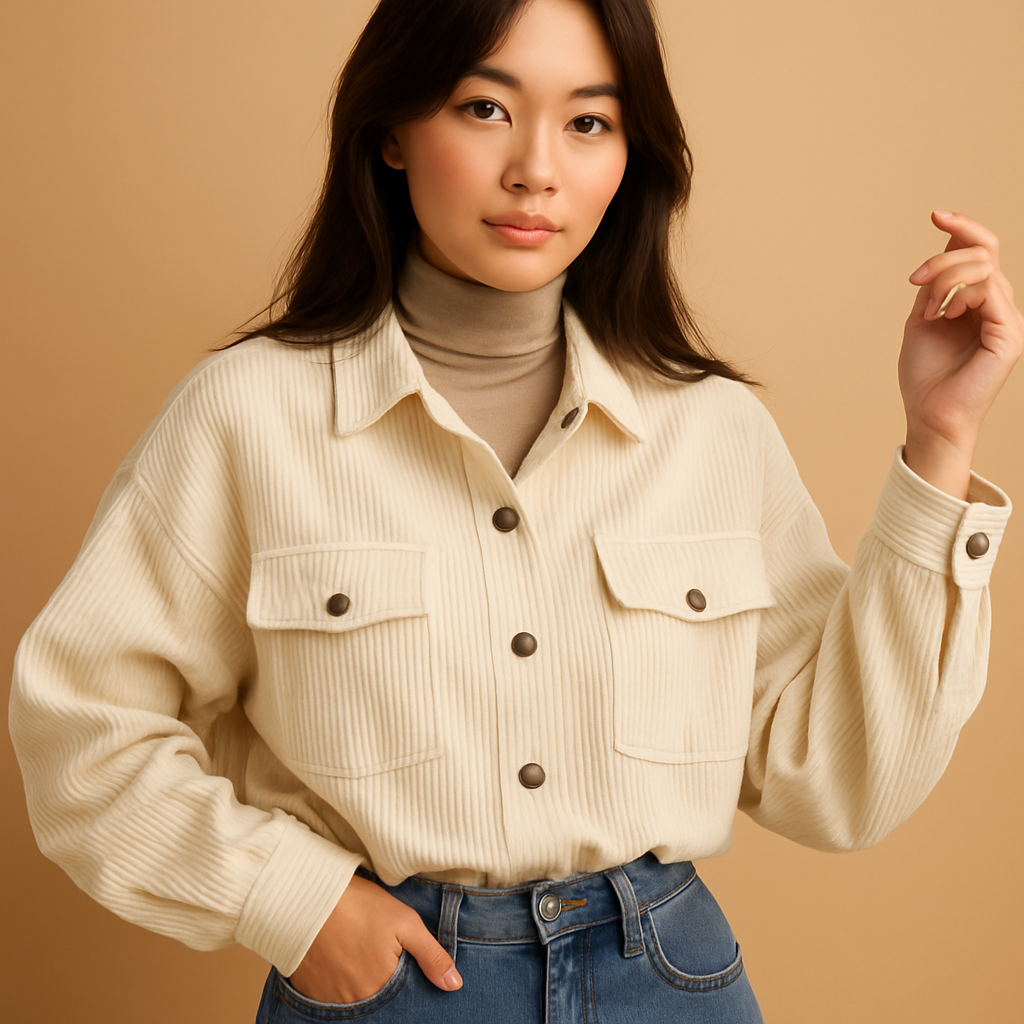 Women’s lightweight corduroy summer jacket with a breathable fit, ideal for everyday wear, casual outings, and stylish summer layering.
