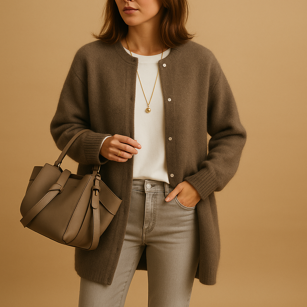 Lightweight knitted cardigan for women with relaxed fit, breathable fabric, hip-length cut, and button-front closure, available in seasonal colors.